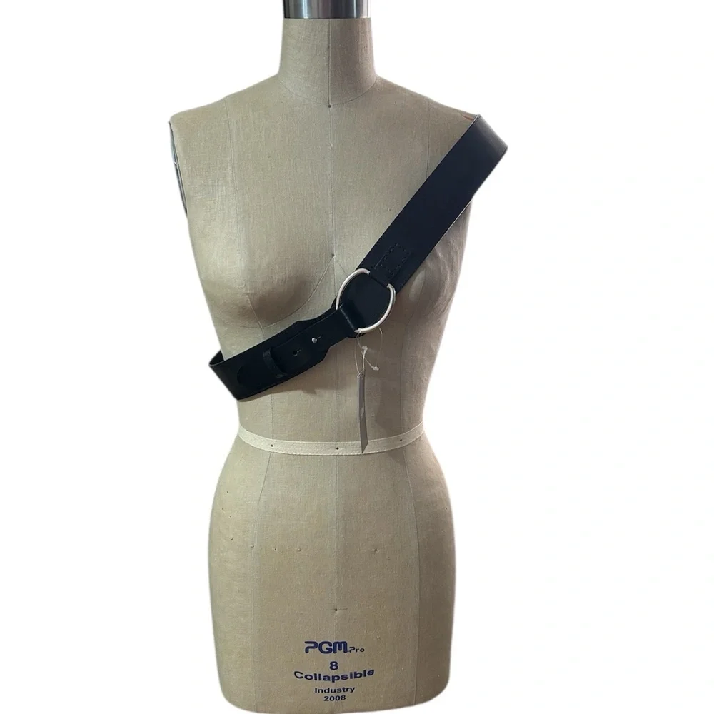 NWT J.JILL Y2K Black Fine Italian VTGE Leather Belt M/L Silver finished hardware